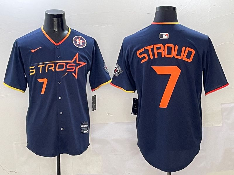 Men Houston Astros 7 Stroud Blue three generations Joint Name Nike 2025 MLB Jersey style 7